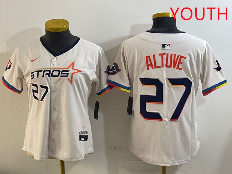 Youth Houston Astros #27 Altuve Cream Fourth generation Joint Name Nike 2025 MLB Jersey style 4->youth mlb jersey->Youth Jersey